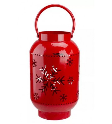 10-Inch Red Snowflake Cutout Christmas Candle Lantern